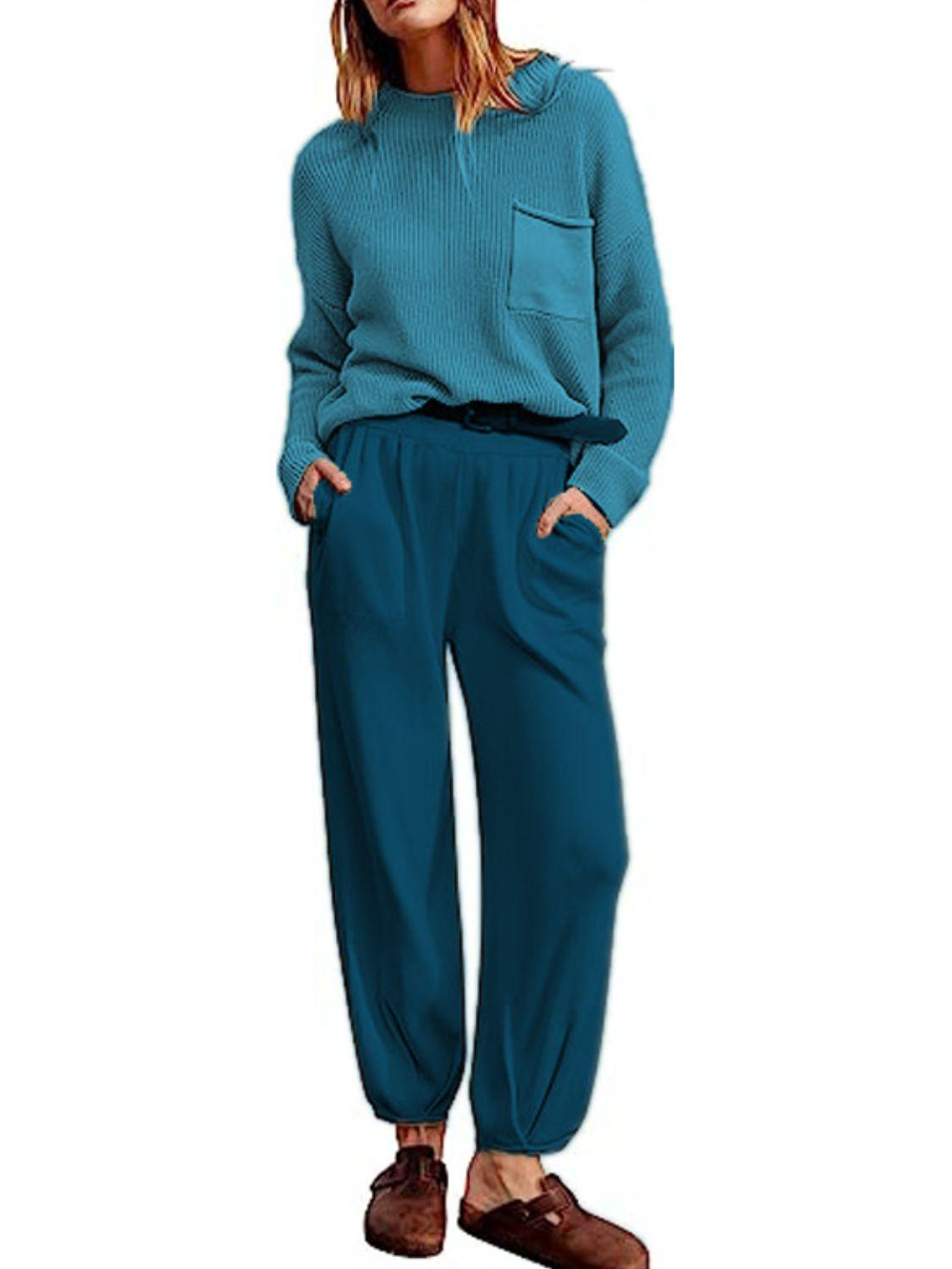Knit Top and Joggers Set - SteelBlue