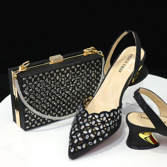 Pointed Toe & Diamond Face Square Crystal Bag