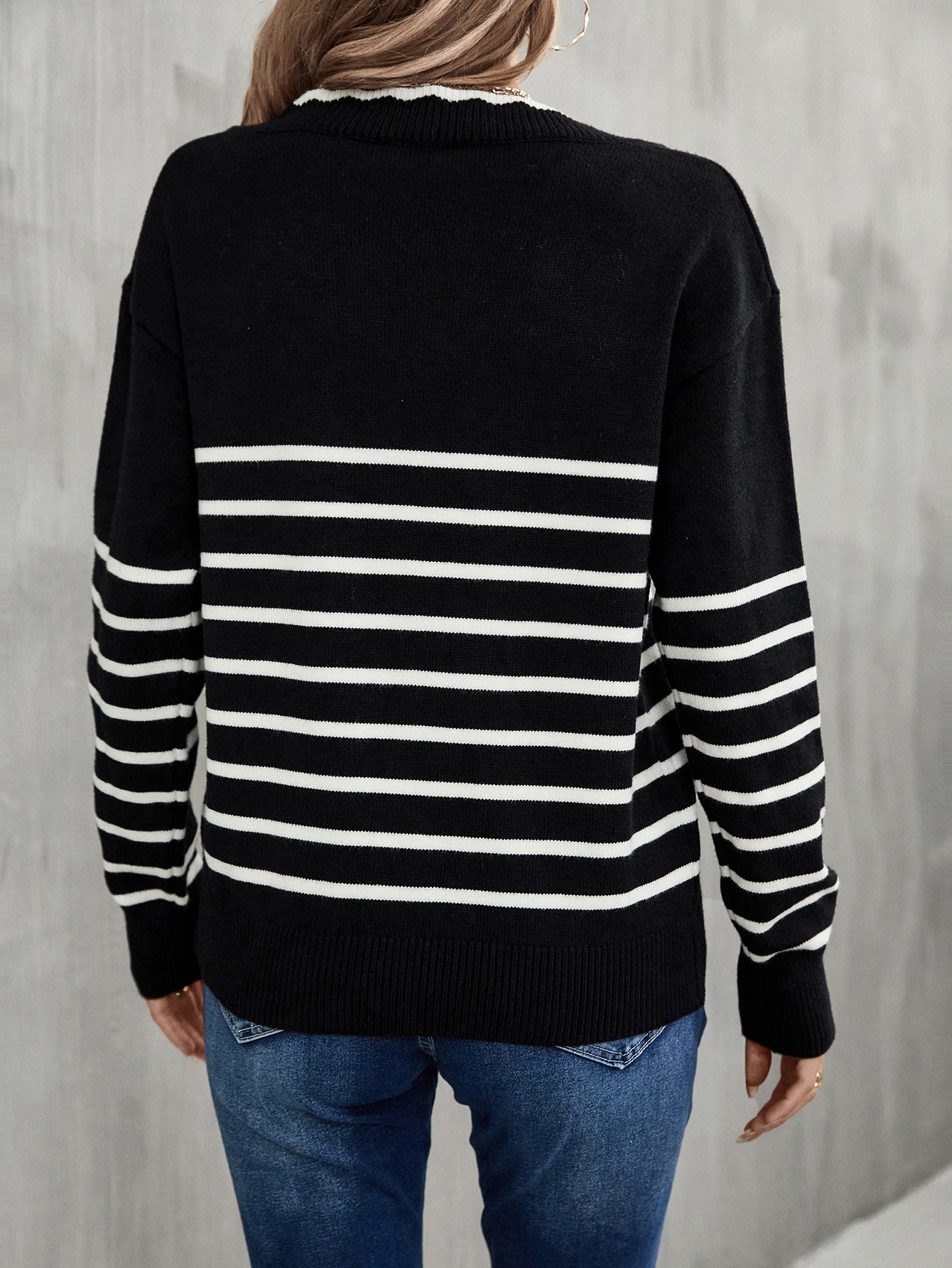 Pullover V Neck Striped Sweater