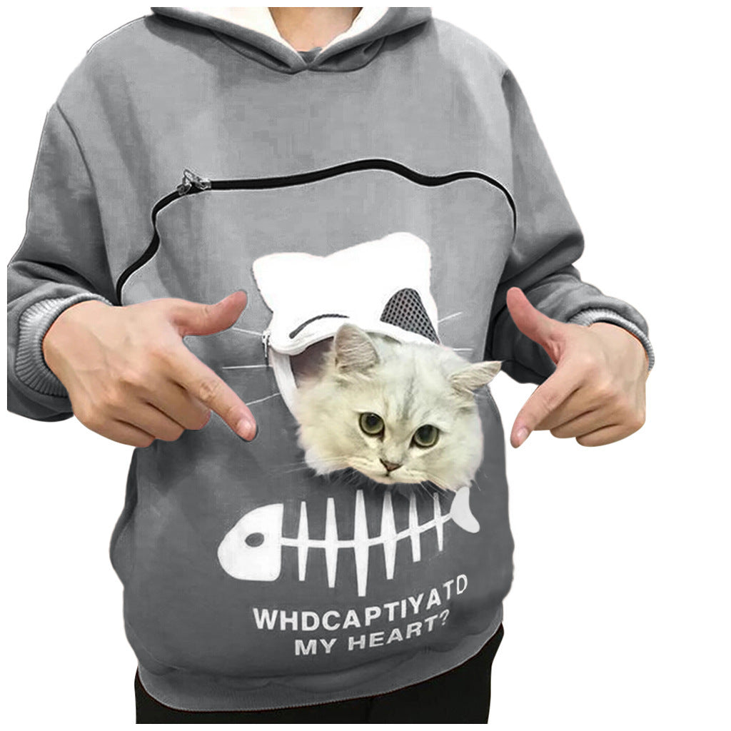 Women’s Hoodie Sweatshirt With Cat Pet Pocket 