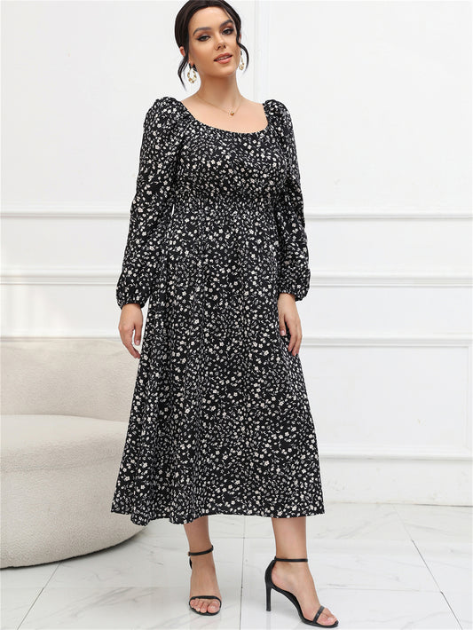 Plus Size Puff Sleeve Mid Length Dress