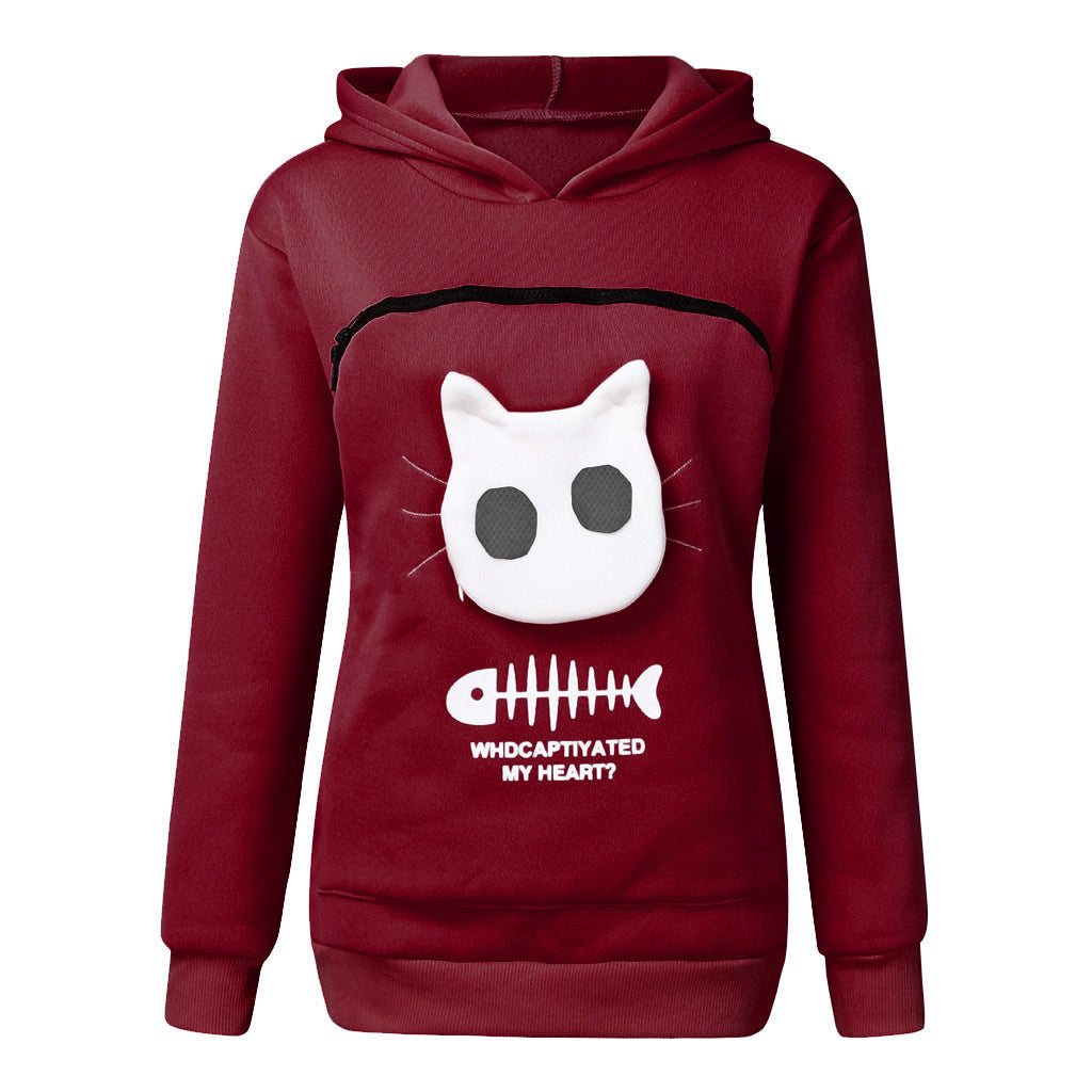 Women’s Hoodie Sweatshirt With Cat Pet Pocket 