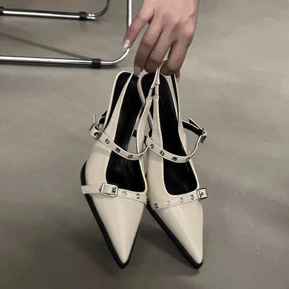 Thick Heel Ankle-Strap Pointed Toe