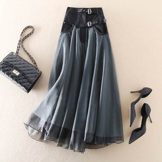 Summer Stitching Mesh High Waist Skirt