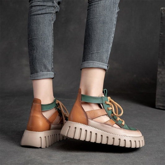Retro Lace-up Thick Sandals