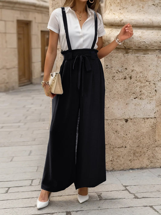 Tied Wide Leg Pants with Shoulder Straps