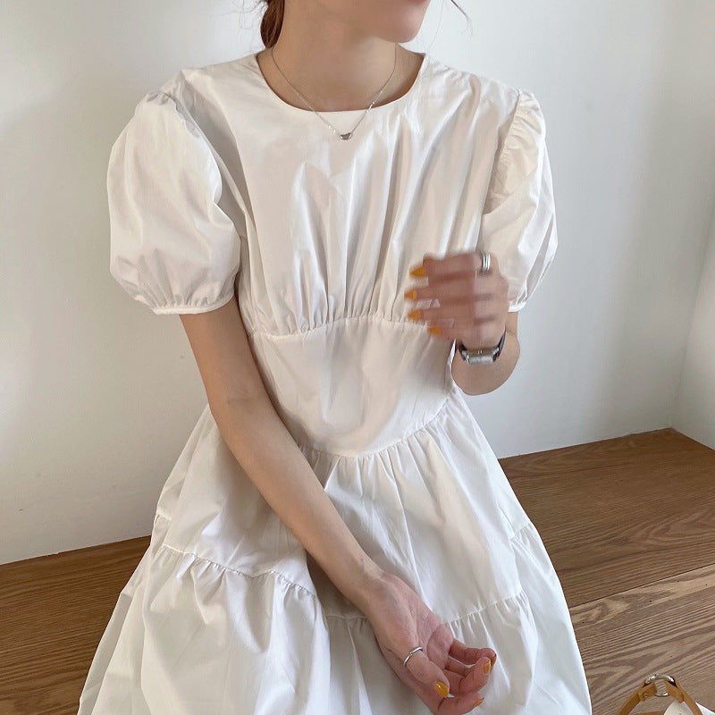 Pleated Slimming Puff Sleeve Kikyou Dress