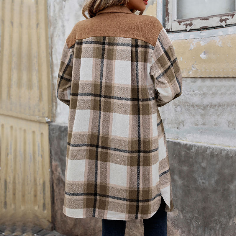 Womens Brushed Plaid Long Coat