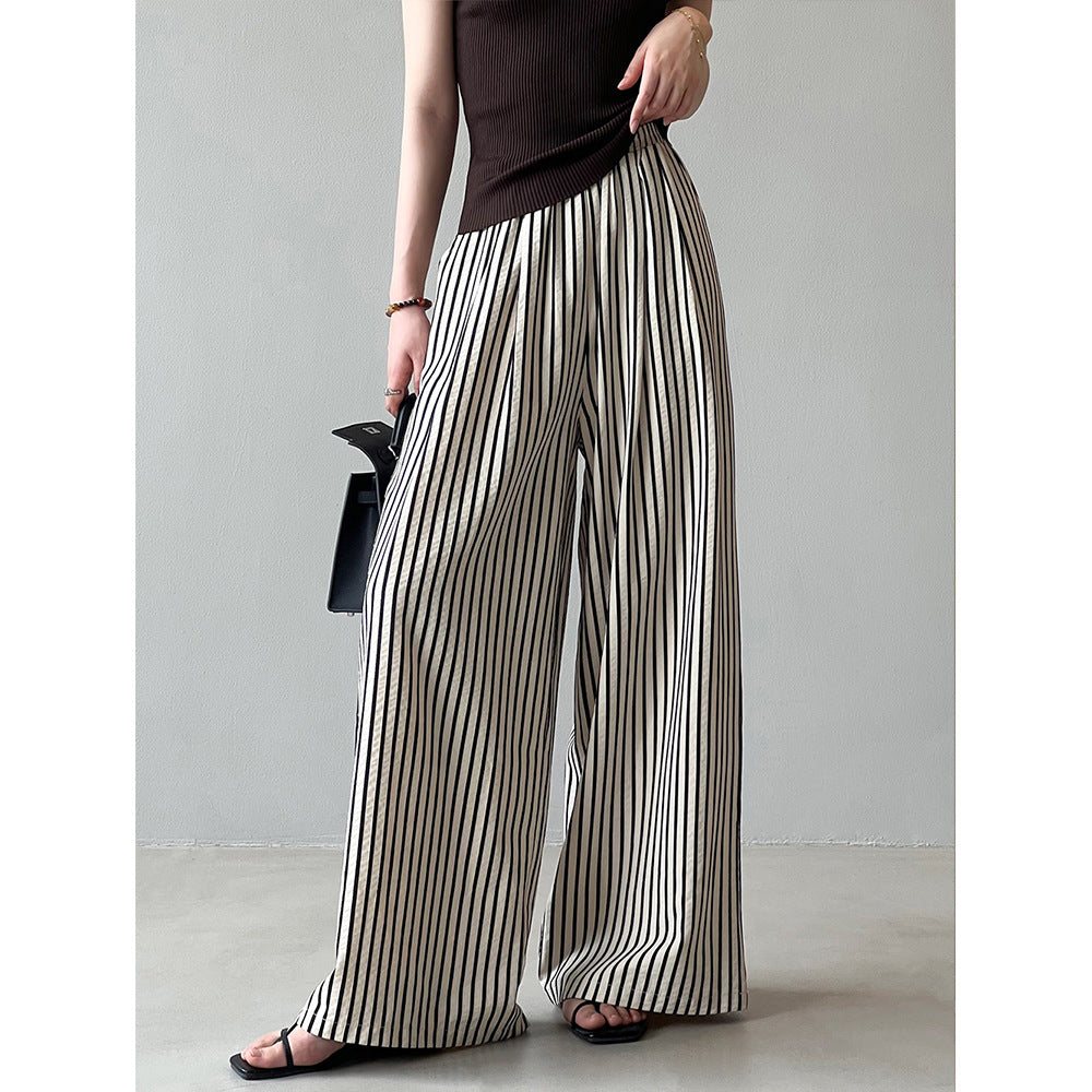 Korean Elastic Waist Striped Wide Leg Trousers