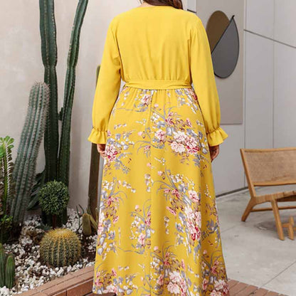 Plus Size Maxi Pullover Chiffon Printed Sexy V Neck Dress