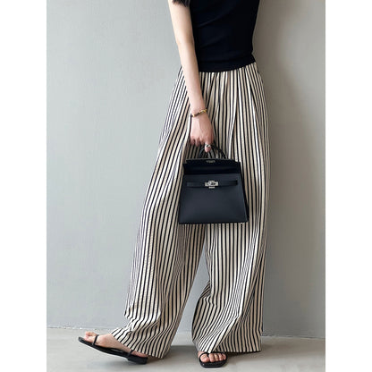 Korean Elastic Waist Striped Wide Leg Trousers