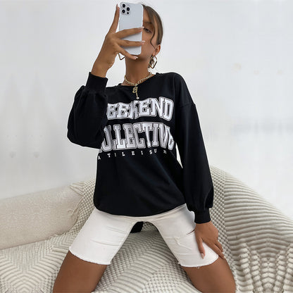 Womens Long Sleeve Letter Graphic Crew Neck Sweater