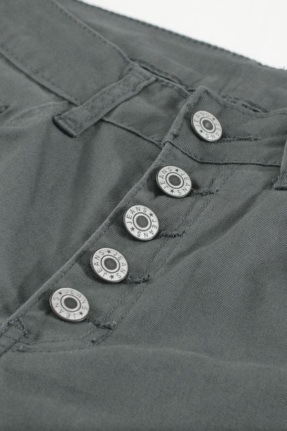 Button Fly Hem Detail Skinny Jeans - SteelBlue