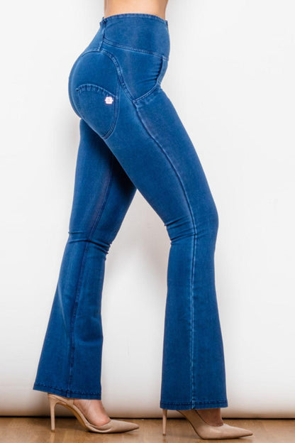 High Waist Flare Long Jeans - SteelBlue