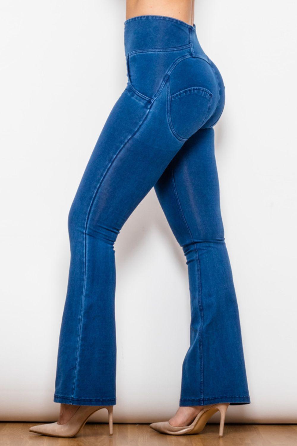 High Waist Flare Long Jeans - SteelBlue
