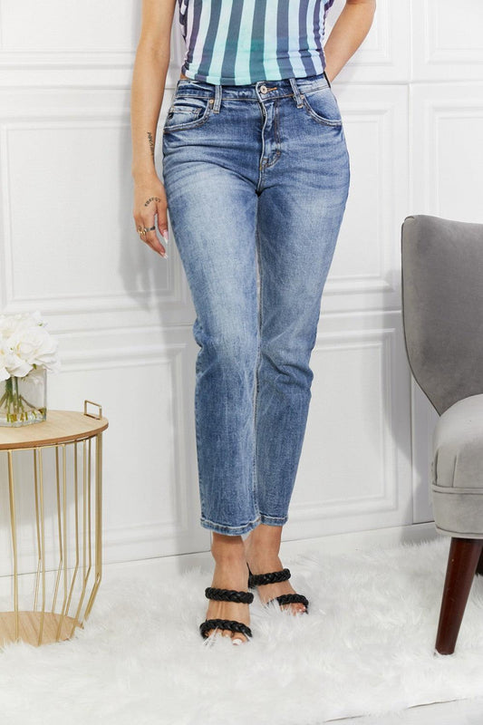 Kancan Full Size Amara High Rise Slim Straight Jeans - SteelBlue