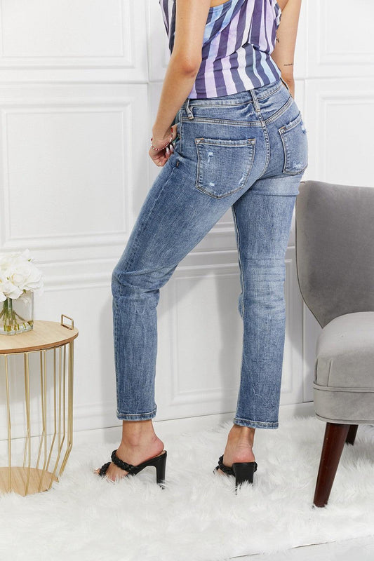 Kancan Full Size Amara High Rise Slim Straight Jeans - SteelBlue