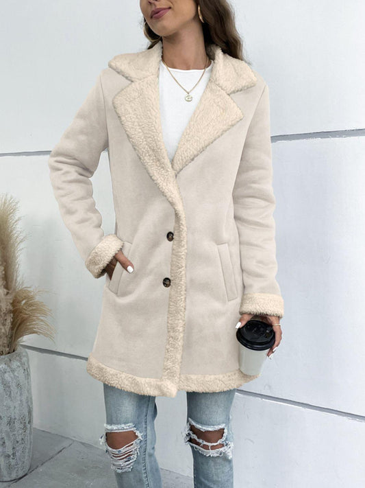 Lapel Collar Teddy Lining Longline Coat - SteelBlue