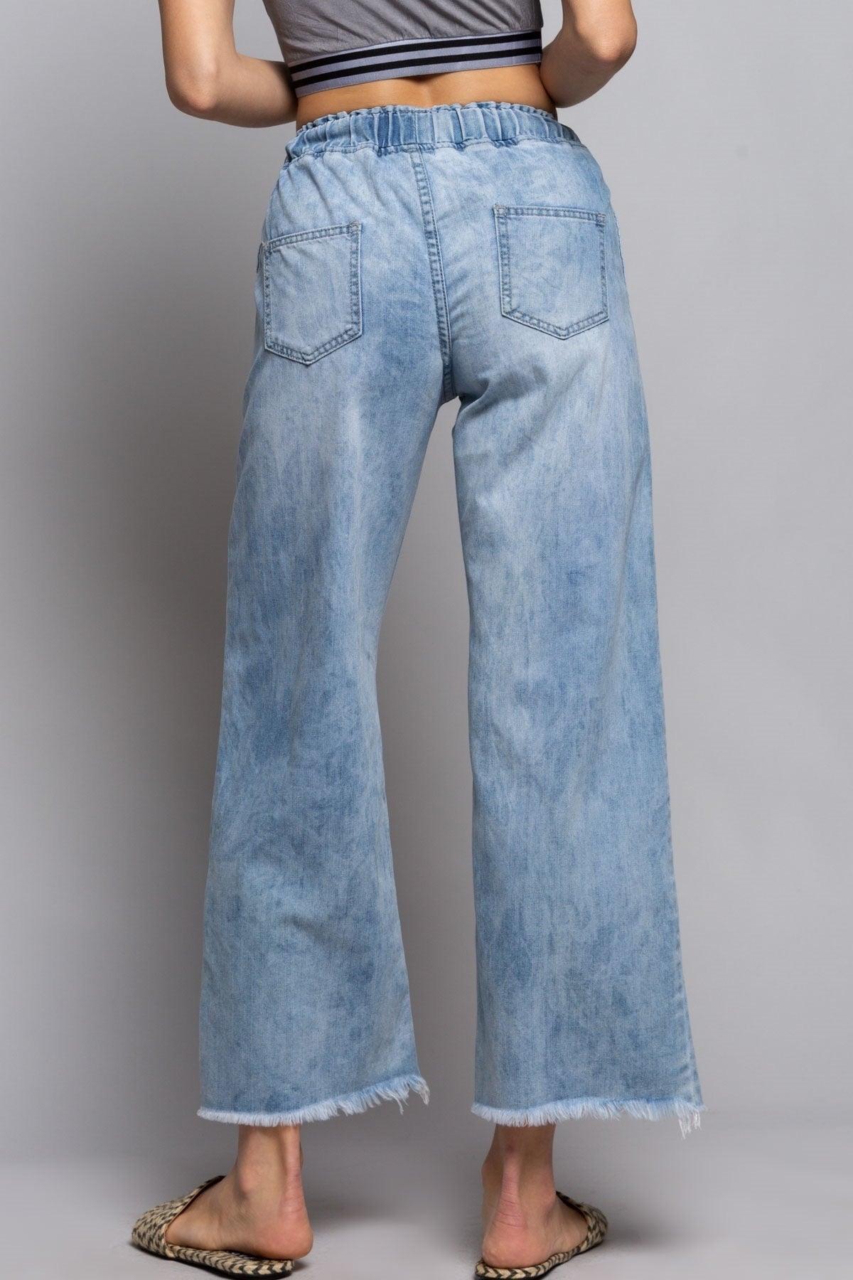 Lightweight Wide Leg Denim Jeans - SteelBlue