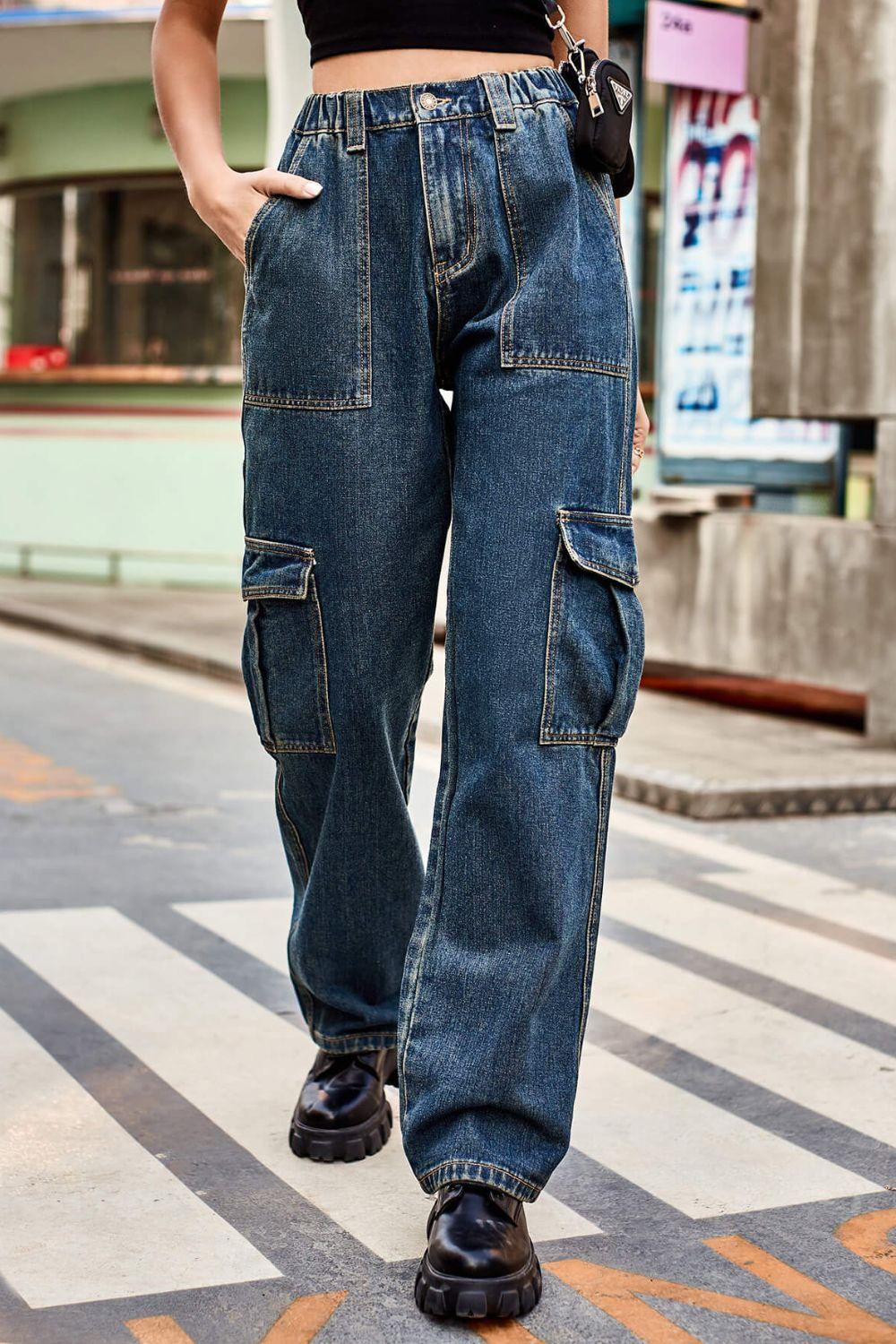 Long Straight Leg Jeans with Pockets - SteelBlue & Co.