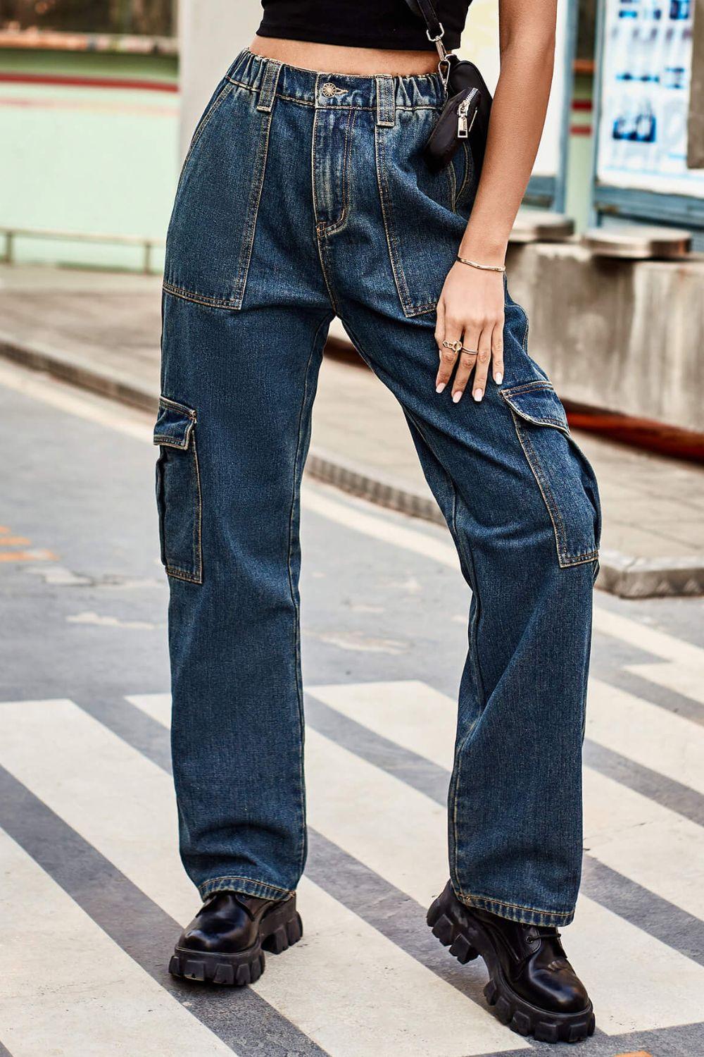 Long Straight Leg Jeans with Pockets - SteelBlue & Co.