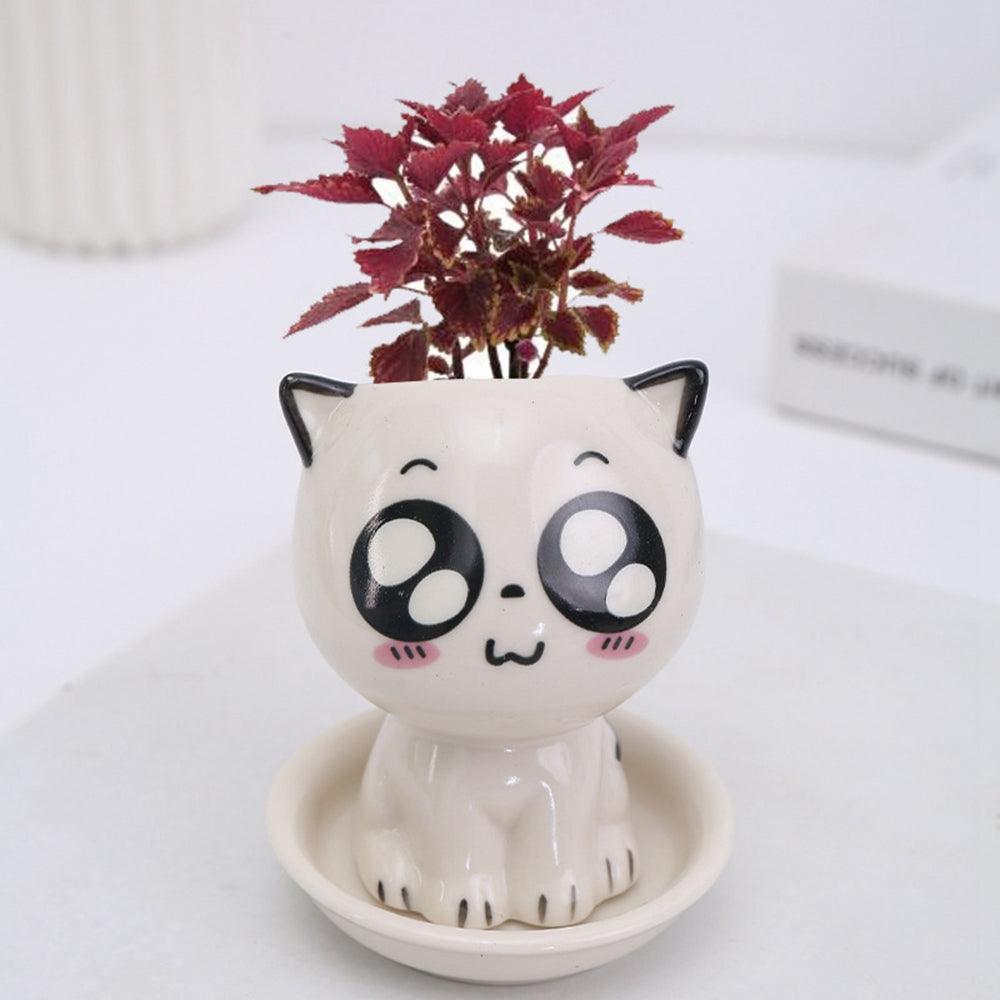 Mini Cat Shaped Cartoon Ceramic Flowerpot - SteelBlue