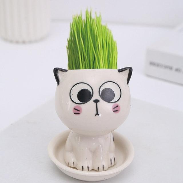 Mini Cat Shaped Cartoon Ceramic Flowerpot - SteelBlue