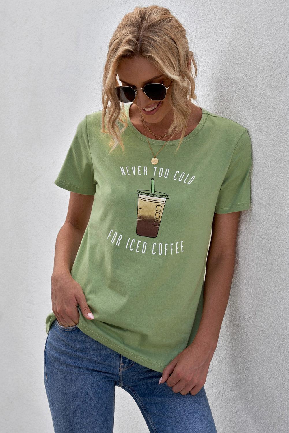 Never Too Cold for Iced Coffee Tee - SteelBlue
