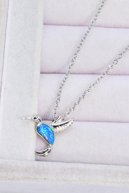 Opal Bird 925 Sterling Silver Necklace - SteelBlue