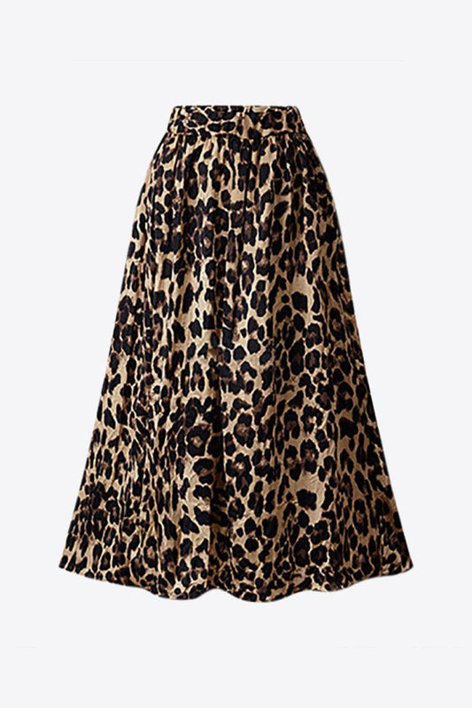 Plus Size Leopard Print Midi Skirt - SteelBlue