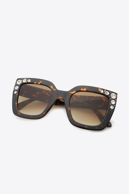 Rhinestone Polycarbonate Sunglasses - SteelBlue