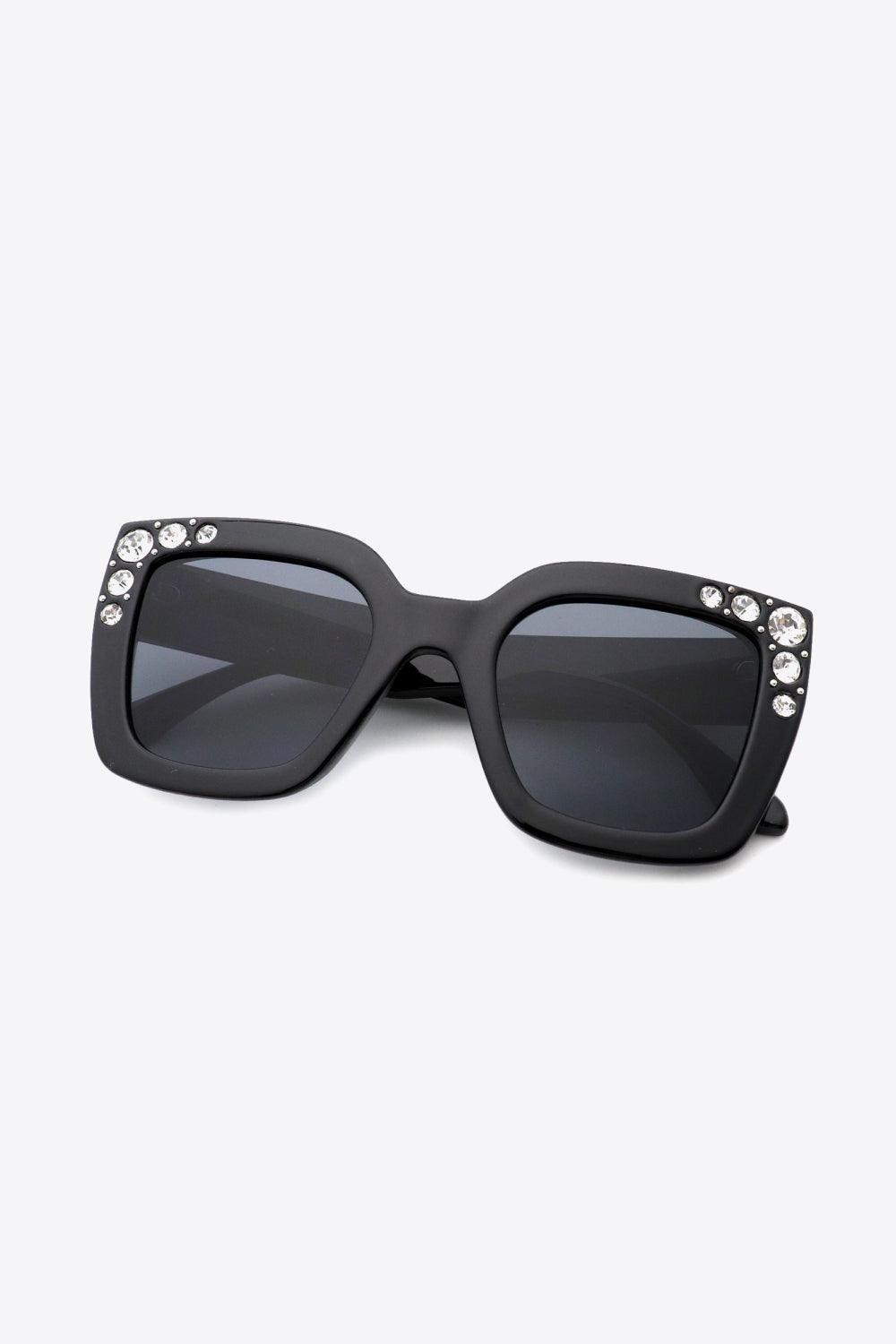 Rhinestone Polycarbonate Sunglasses - SteelBlue