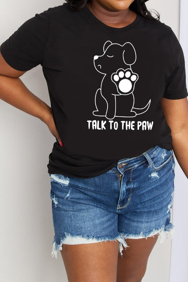 Simply Love Full Size TALK TO THE PAW Graphic Cotton Tee - SteelBlue