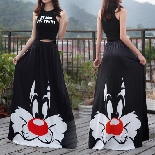 Women's Mickey Mouse Long Skirt - SteelBlue