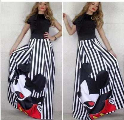 Women's Mickey Mouse Waist Long Skirts - SteelBlue