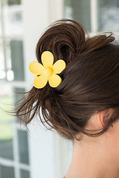 Yellow Flower Hair Claw Clip - SteelBlue