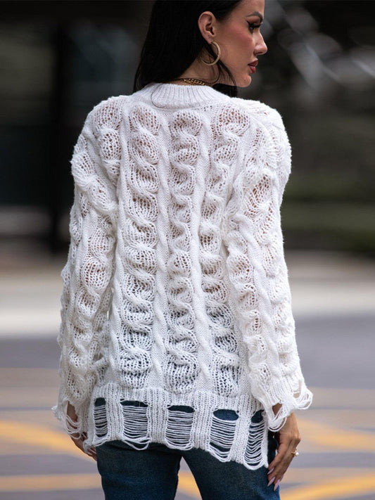 Cable-Knit Distressed Sweater - SteelBlue