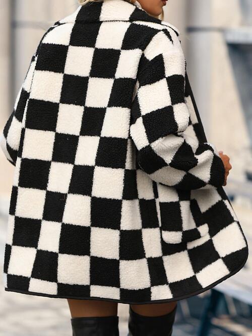 Checkered Button Front Coat with Pockets - SteelBlue & Co.