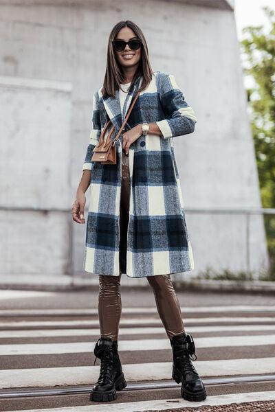 Double Take Full Size Plaid Button Up Lapel Collar Coat - SteelBlue & Co.