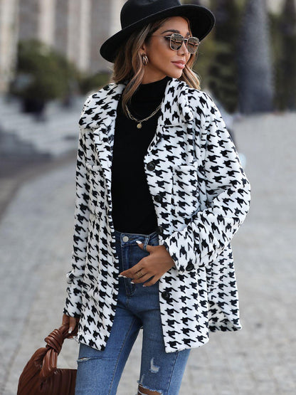Houndstooth Button Down Jacket - SteelBlue