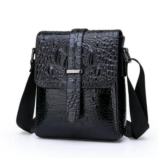 Men's Crocodile Leather Shoulder Bag - SteelBlue