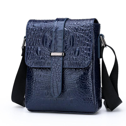 Men's Crocodile Leather Shoulder Bag - SteelBlue