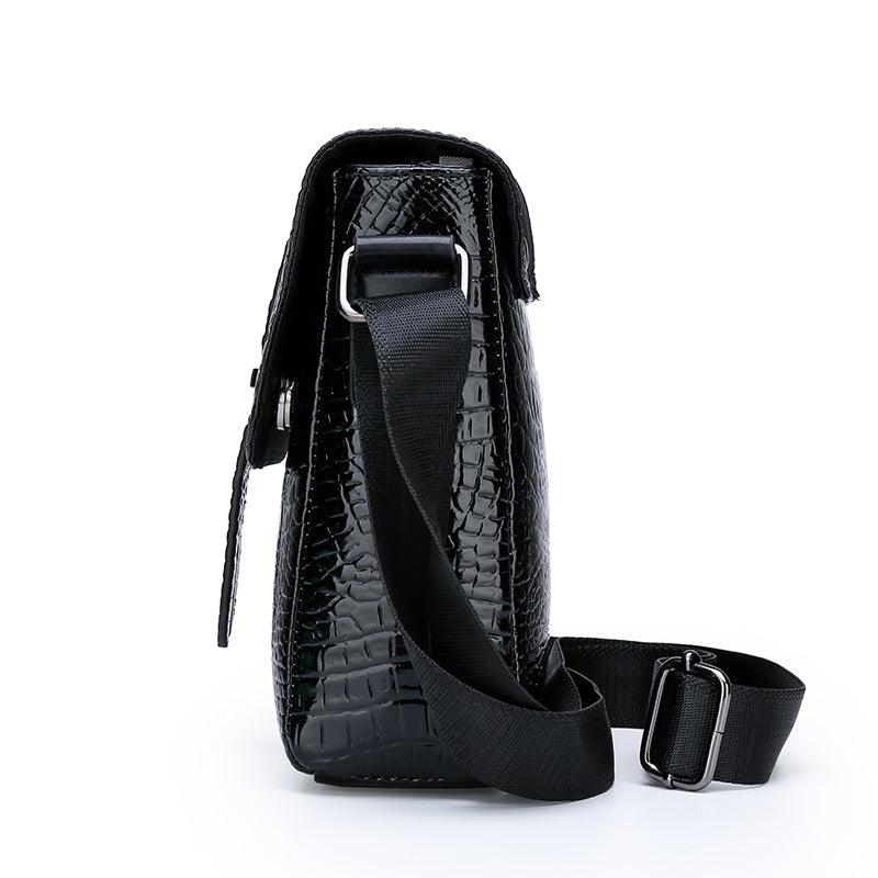 Men's Crocodile Leather Shoulder Bag - SteelBlue