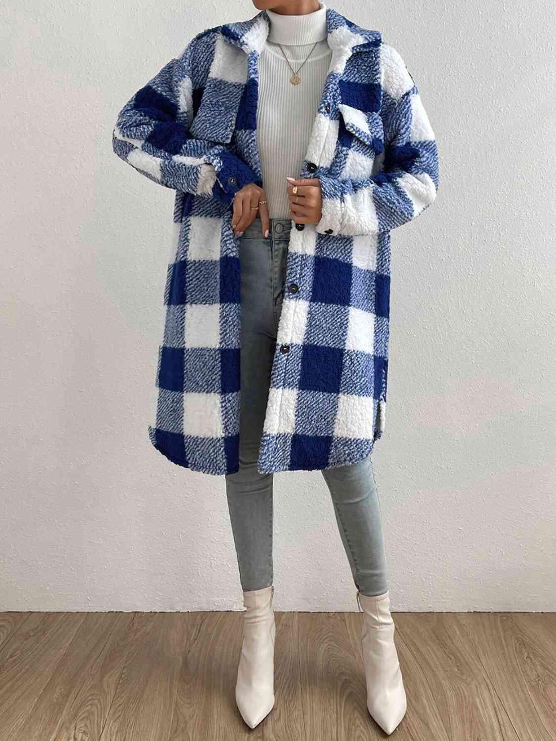 Plaid Collared Neck Button Down Coat - SteelBlue & Co.